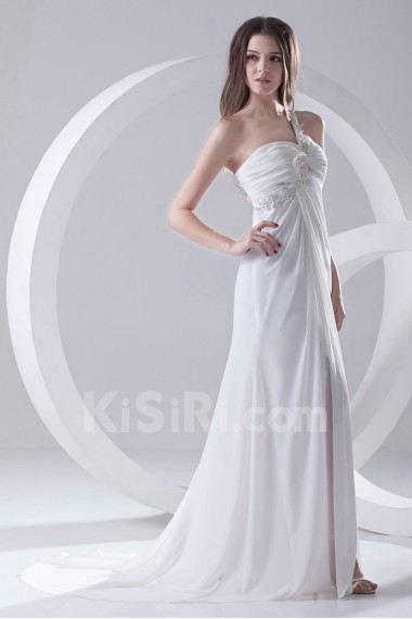 Chiffon One Shoulder Column Floor Length Dress with Embroidery