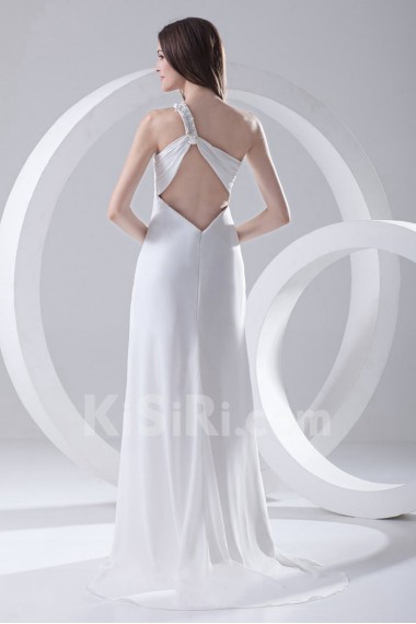 Chiffon One Shoulder Column Floor Length Dress with Embroidery