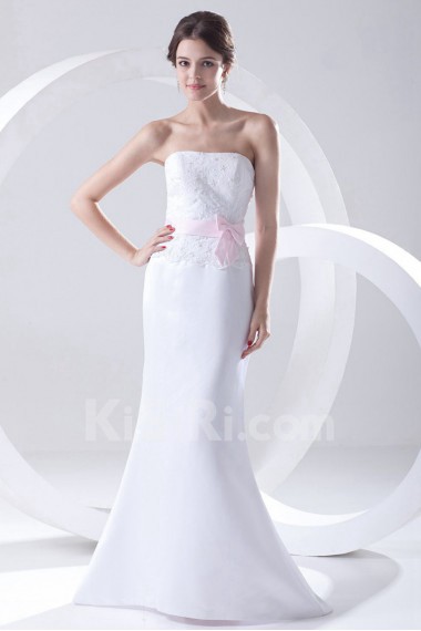 Satin Strapless Mermaid Floor Length Dress with Sash