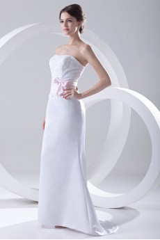 Satin Strapless Mermaid Floor Length Dress with Sash