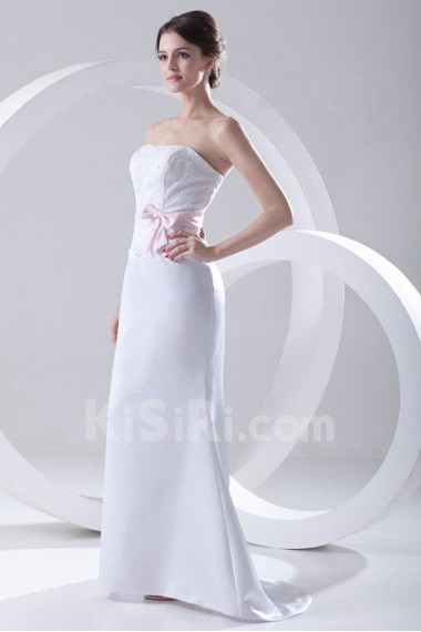 Satin Strapless Mermaid Floor Length Dress with Sash