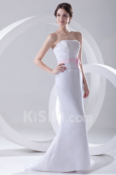 Satin Strapless Mermaid Floor Length Dress with Sash