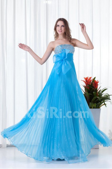 Organza Strapless Empire Floor Length Dress with Embroidery