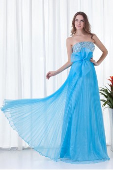 Organza Strapless Empire Floor Length Dress with Embroidery