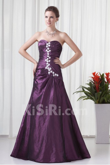 Taffeta Sweetheart A Line Floor Length Dress with Embroidery