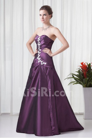 Taffeta Sweetheart A Line Floor Length Dress with Embroidery