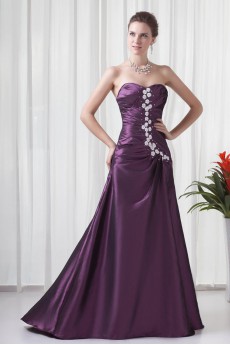 Taffeta Sweetheart A Line Floor Length Dress with Embroidery