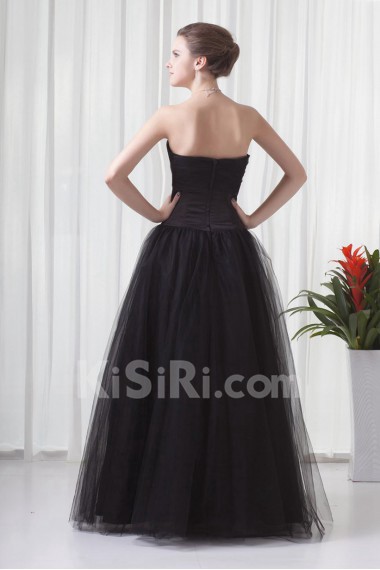 Net and Satin Strapless A Line Floor Length Dress with Embroidery