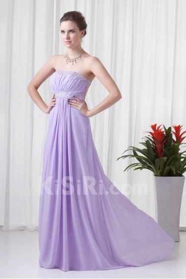 Chiffon Strapless Empire Floor Length Dress with Embroidery