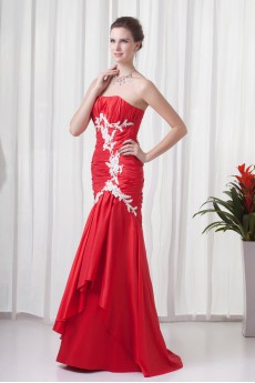 Satin Strapless Sheath Floor Length Dress with Embroidery