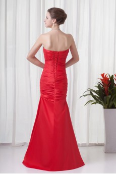 Satin Strapless Sheath Floor Length Dress with Embroidery