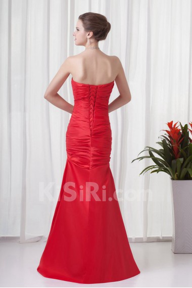 Satin Strapless Sheath Floor Length Dress with Embroidery