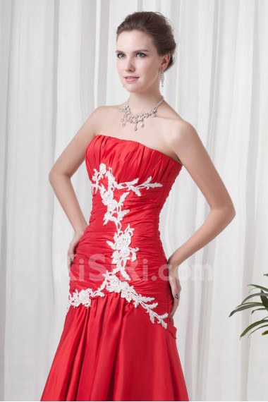 Satin Strapless Sheath Floor Length Dress with Embroidery