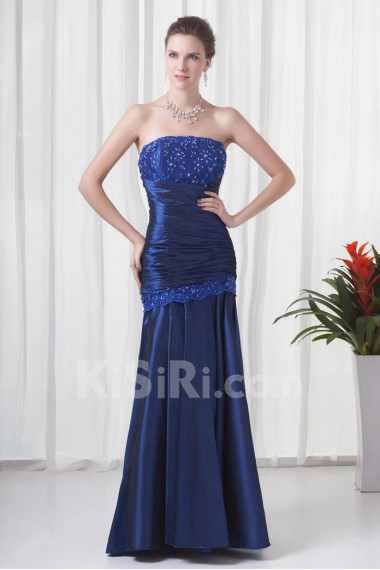 Taffeta Strapless Sheath Floor Length Dress with Embroidery