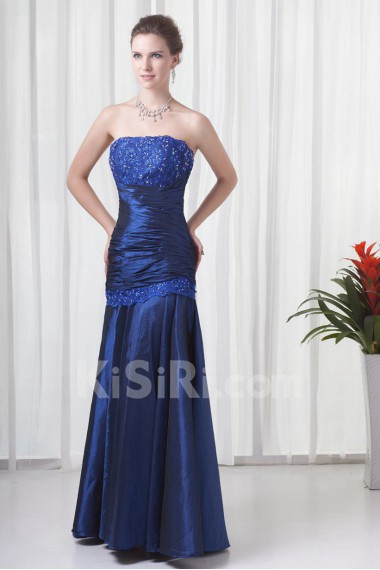 Taffeta Strapless Sheath Floor Length Dress with Embroidery