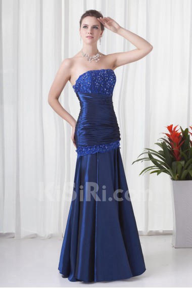 Taffeta Strapless Sheath Floor Length Dress with Embroidery