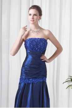 Taffeta Strapless Sheath Floor Length Dress with Embroidery