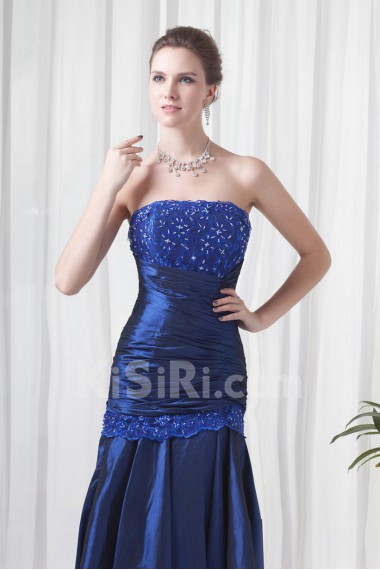 Taffeta Strapless Sheath Floor Length Dress with Embroidery