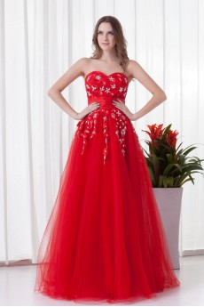 Net and Satin Sweetheart A Line Floor Length Dress with Embroidery