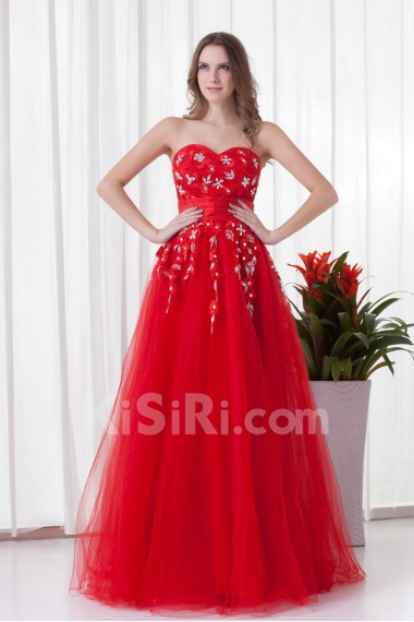 Net and Satin Sweetheart A Line Floor Length Dress with Embroidery