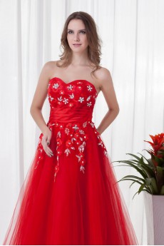 Net and Satin Sweetheart A Line Floor Length Dress with Embroidery