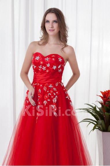 Net and Satin Sweetheart A Line Floor Length Dress with Embroidery