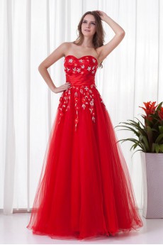 Net and Satin Sweetheart A Line Floor Length Dress with Embroidery