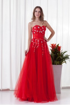 Net and Satin Sweetheart A Line Floor Length Dress with Embroidery