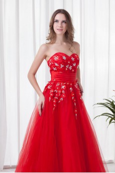 Net and Satin Sweetheart A Line Floor Length Dress with Embroidery