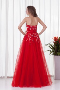 Net and Satin Sweetheart A Line Floor Length Dress with Embroidery