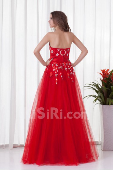 Net and Satin Sweetheart A Line Floor Length Dress with Embroidery