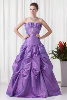 Taffeta Strapless A Line Floor Length Dress with Embroidery