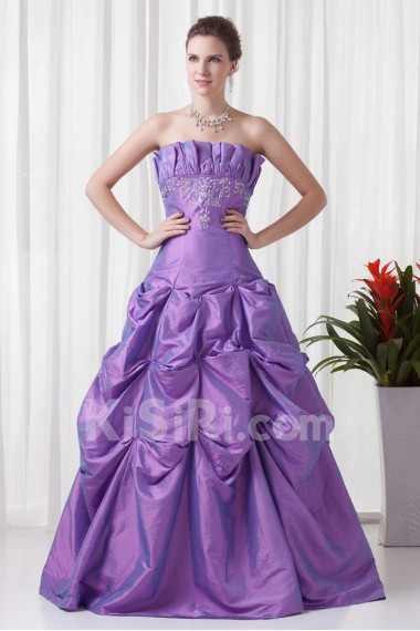 Taffeta Strapless A Line Floor Length Dress with Embroidery