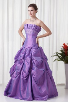 Taffeta Strapless A Line Floor Length Dress with Embroidery