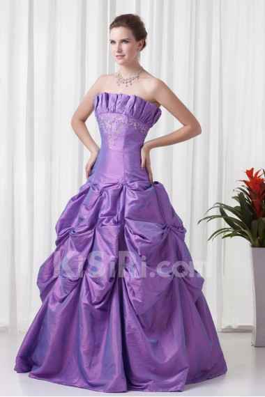 Taffeta Strapless A Line Floor Length Dress with Embroidery