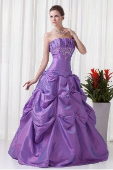 Taffeta Strapless A Line Floor Length Dress with Embroidery