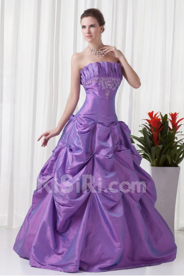 Taffeta Strapless A Line Floor Length Dress with Embroidery