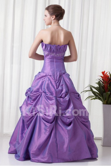 Taffeta Strapless A Line Floor Length Dress with Embroidery