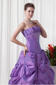 Taffeta Strapless A Line Floor Length Dress with Embroidery