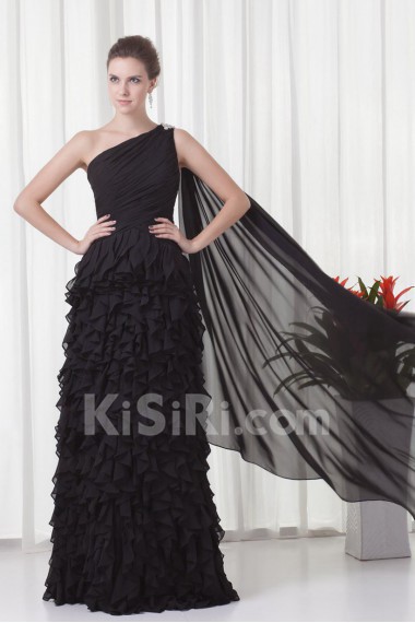 Chiffon Asymmetrical Column Floor Length Dress