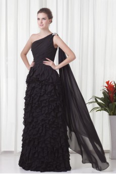 Chiffon Asymmetrical Column Floor Length Dress