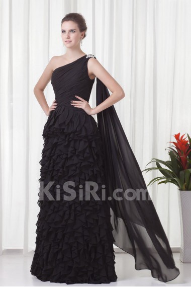 Chiffon Asymmetrical Column Floor Length Dress