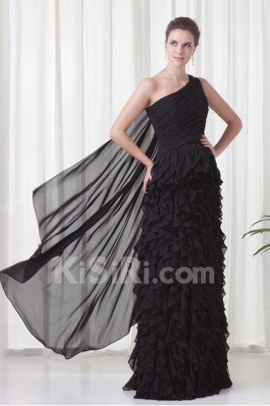 Chiffon Asymmetrical Column Floor Length Dress