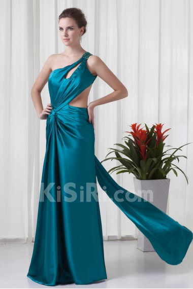 Satin Asymmetrical Column Floor Length Dress with Sequins