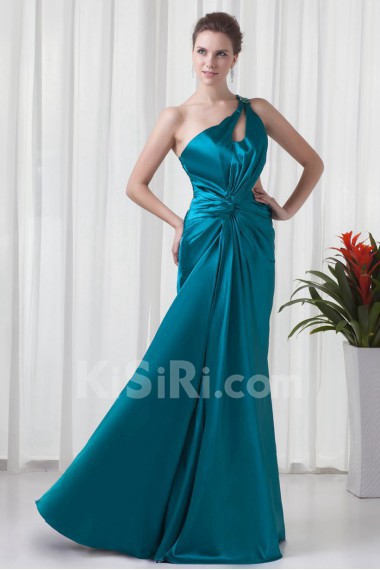 Satin Asymmetrical Column Floor Length Dress with Sequins