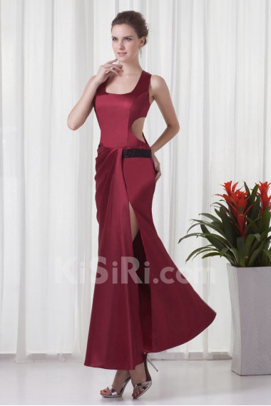 Satin Square Sheath Ankle-Length Dress