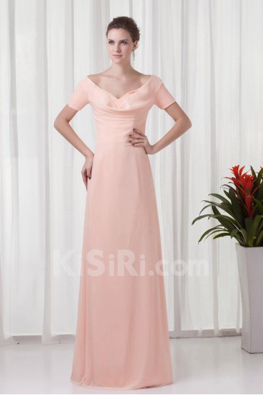 Chiffon Off-the-Shoulder Column Floor Length Short Sleeves Dress