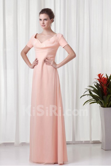 Chiffon Off-the-Shoulder Column Floor Length Short Sleeves Dress