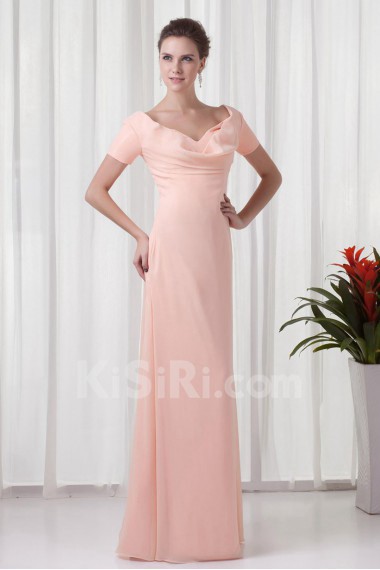 Chiffon Off-the-Shoulder Column Floor Length Short Sleeves Dress