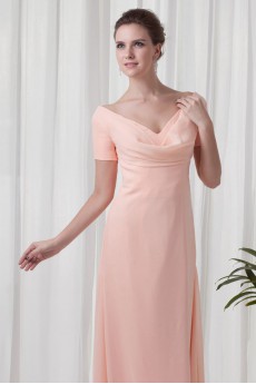 Chiffon Off-the-Shoulder Column Floor Length Short Sleeves Dress